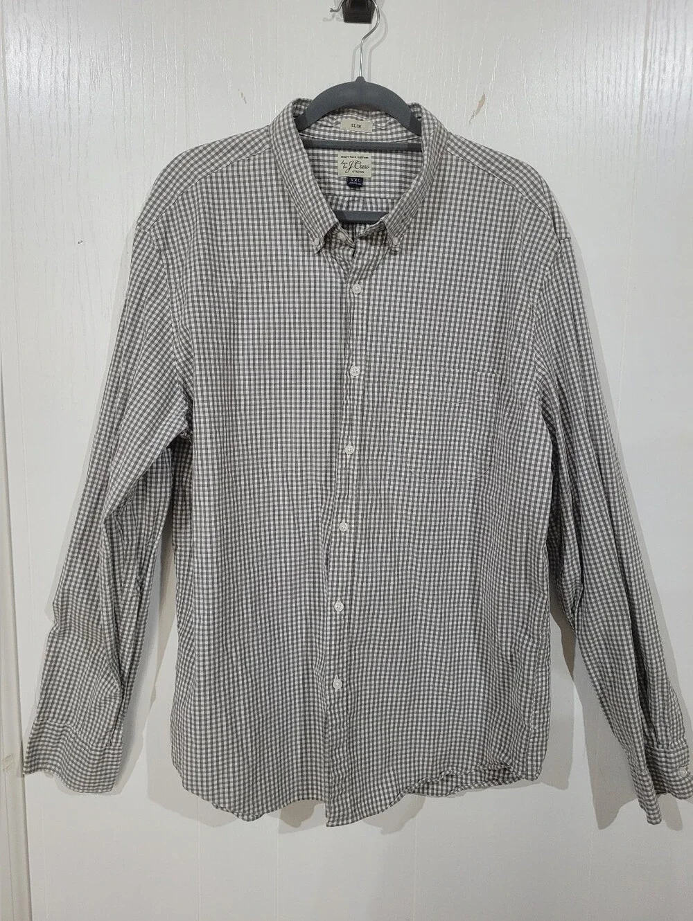 J. Crew Men's Secret Wash Slim Long-Sleeve Gray Small Check Button-Down XXL 2XL